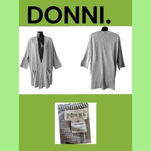 DONNI. CASCADE OPEN FRONT GRAY STRIPED RIBBED CARDIGAN